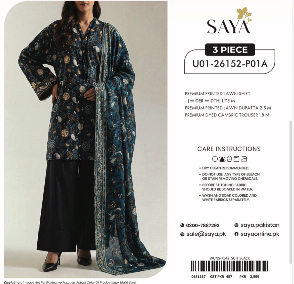 SAYA 3PC PRINTED LAWN