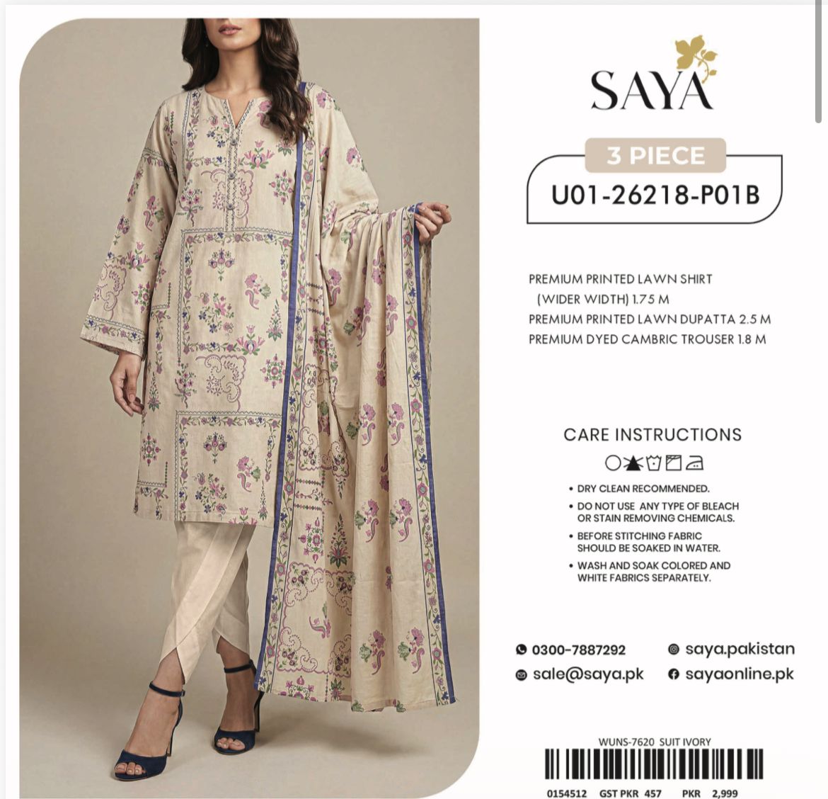SAYA 3PC PRINTED LAWN
