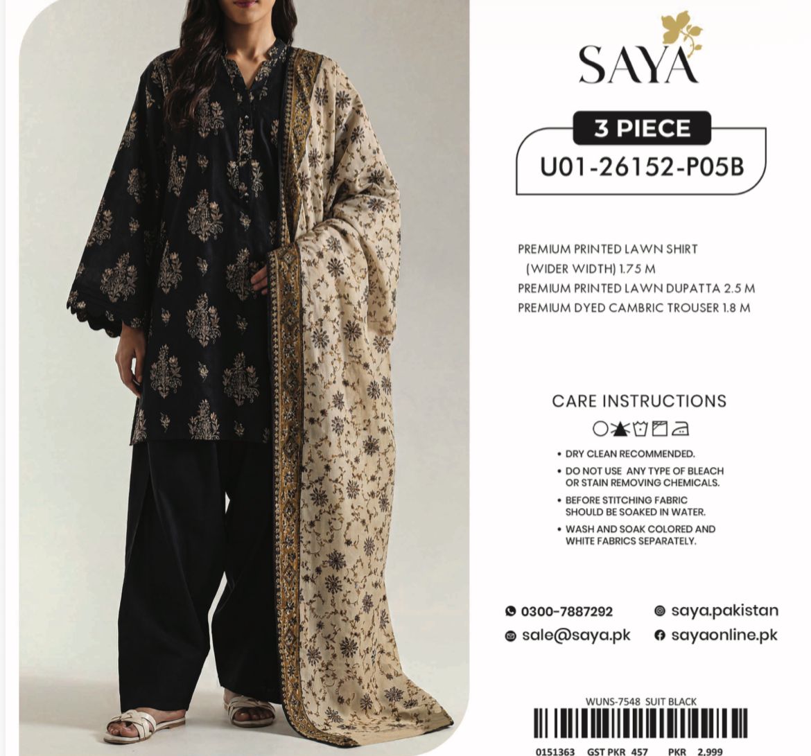 SAYA 3PC PRINTED LAWN