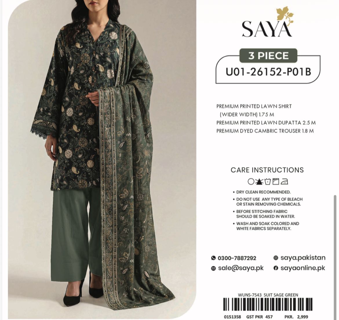 SAYA 3PC LAWN PRINTED